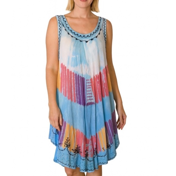In Gear made in India asymmetrical Pastel colored pink & blue knee length SZ LG - Picture 1 of 7